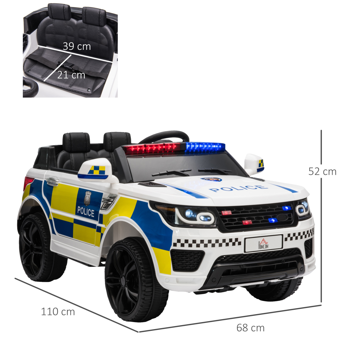 12V Electric Police Car Ride-On w/ Remote Siren & Bluetooth - Ages 3-6