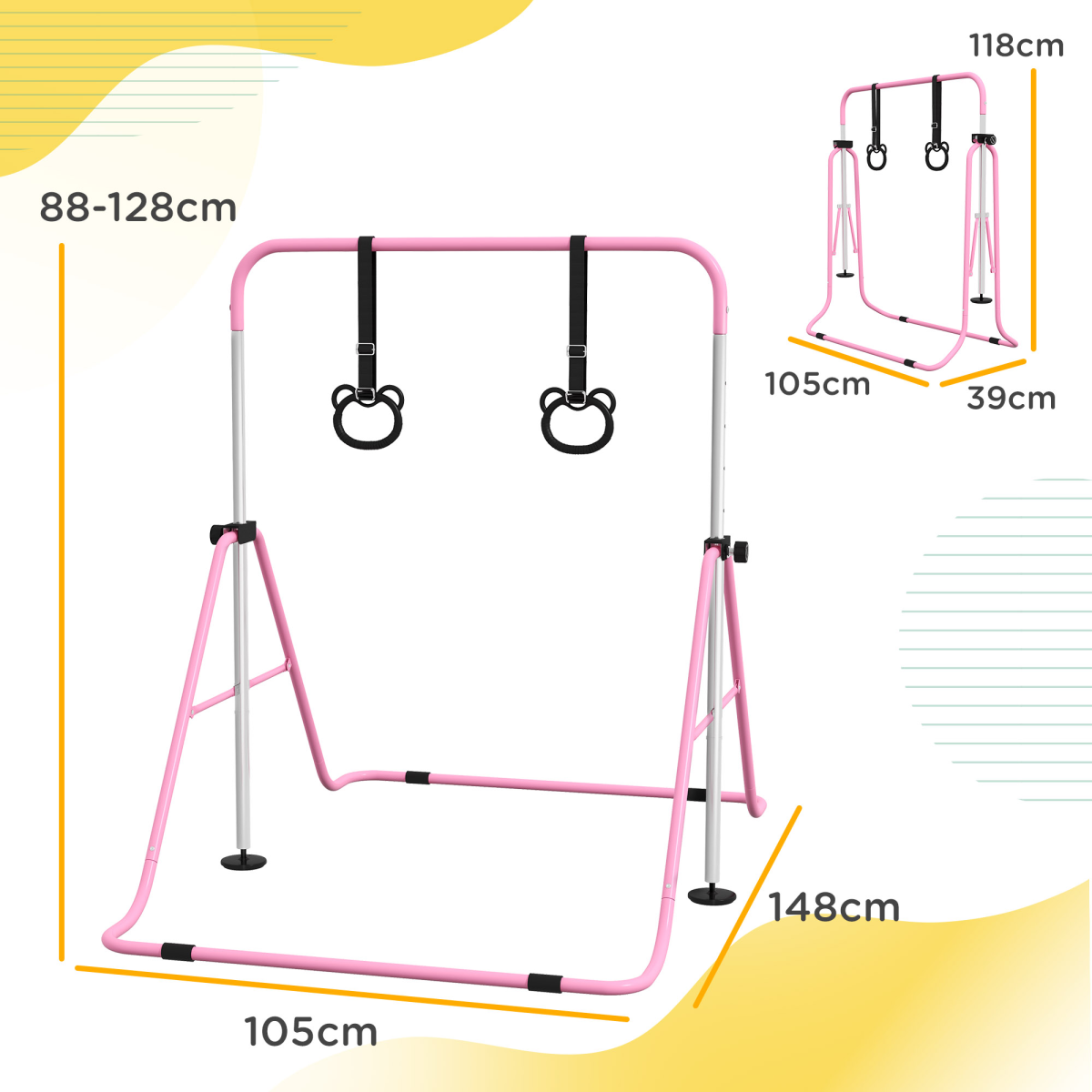 Adjustable Pink Kids Gymnastics Bar