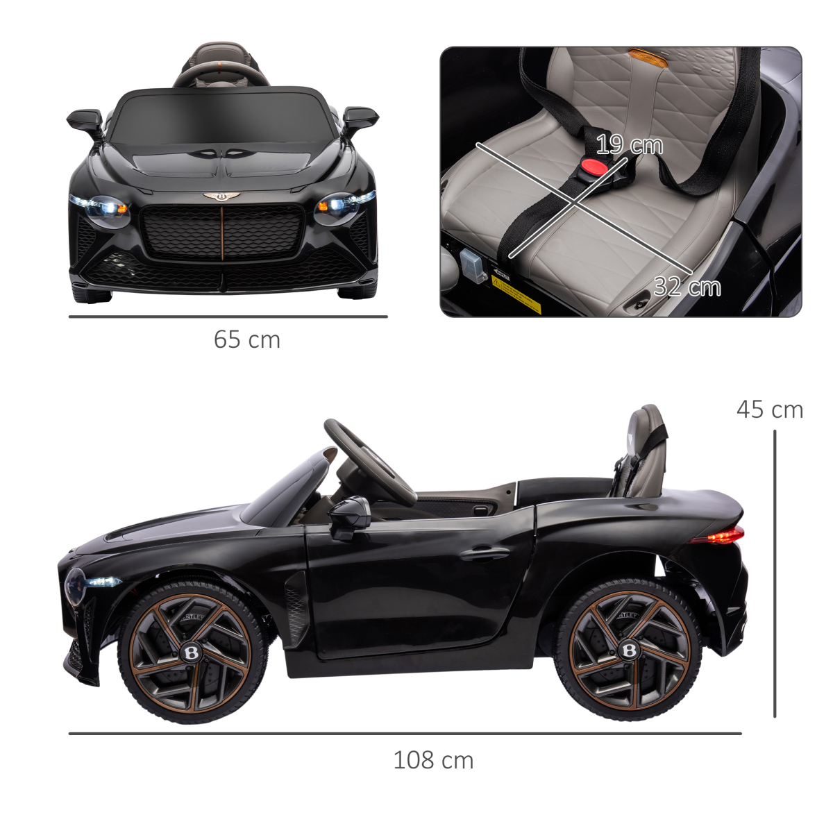 Bentley Bacalar 12V Kids Electric Car - Portable Battery, Sleek Black Design