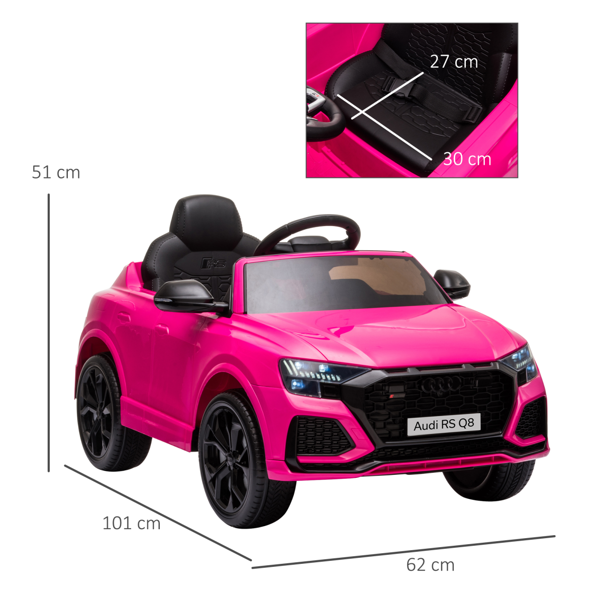 Pink Audi RS Q8 Kids Electric Ride-On Car with Remote Control