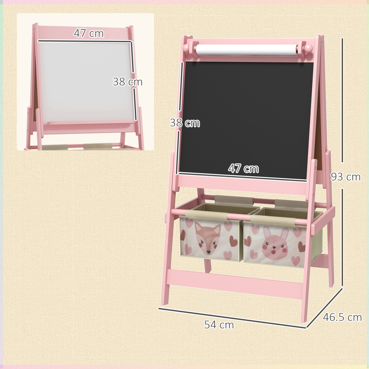 AIYAPLAY Creative Kids Easel Dual Sided Art Station with Storage - Pink