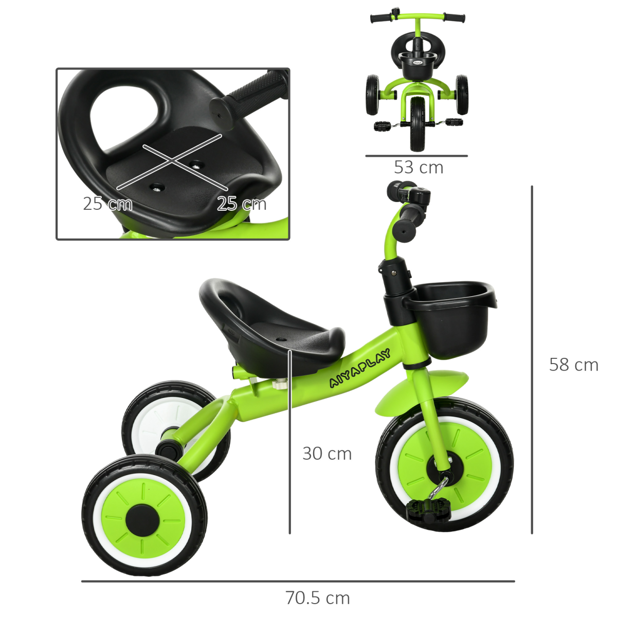 AIYAPLAY Adjustable Kids Tricycle 2-5 Year Old Green