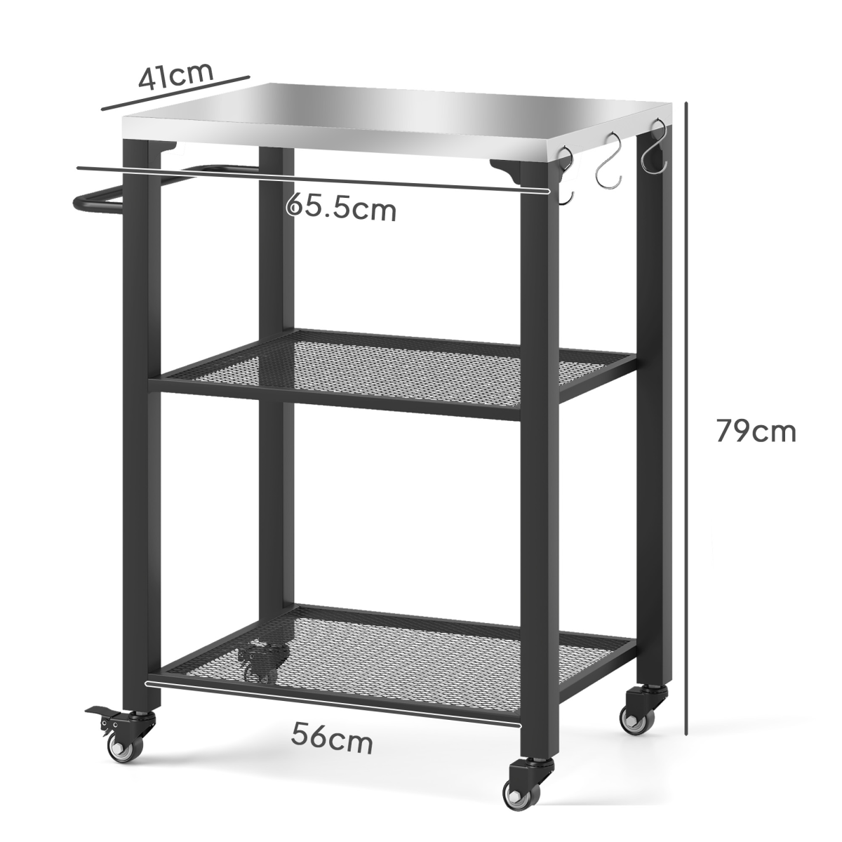 Stainless Steel 3-Shelf Outdoor Grill Cart