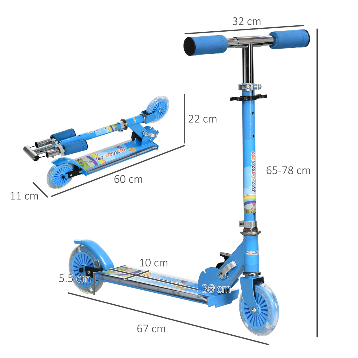Scooter for Kids Aged 3-7 Years with Lights, Music, Adjustable Height - Blue