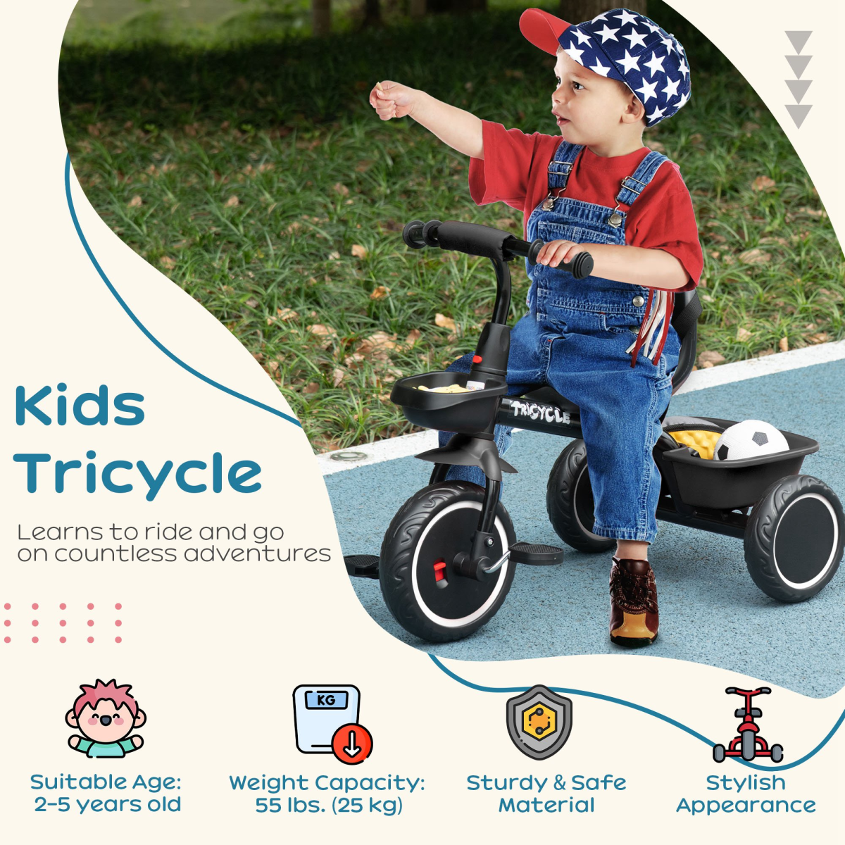 AIYAPLAY Kids Trike for 2 to 5 Years with Adjustable Seat
