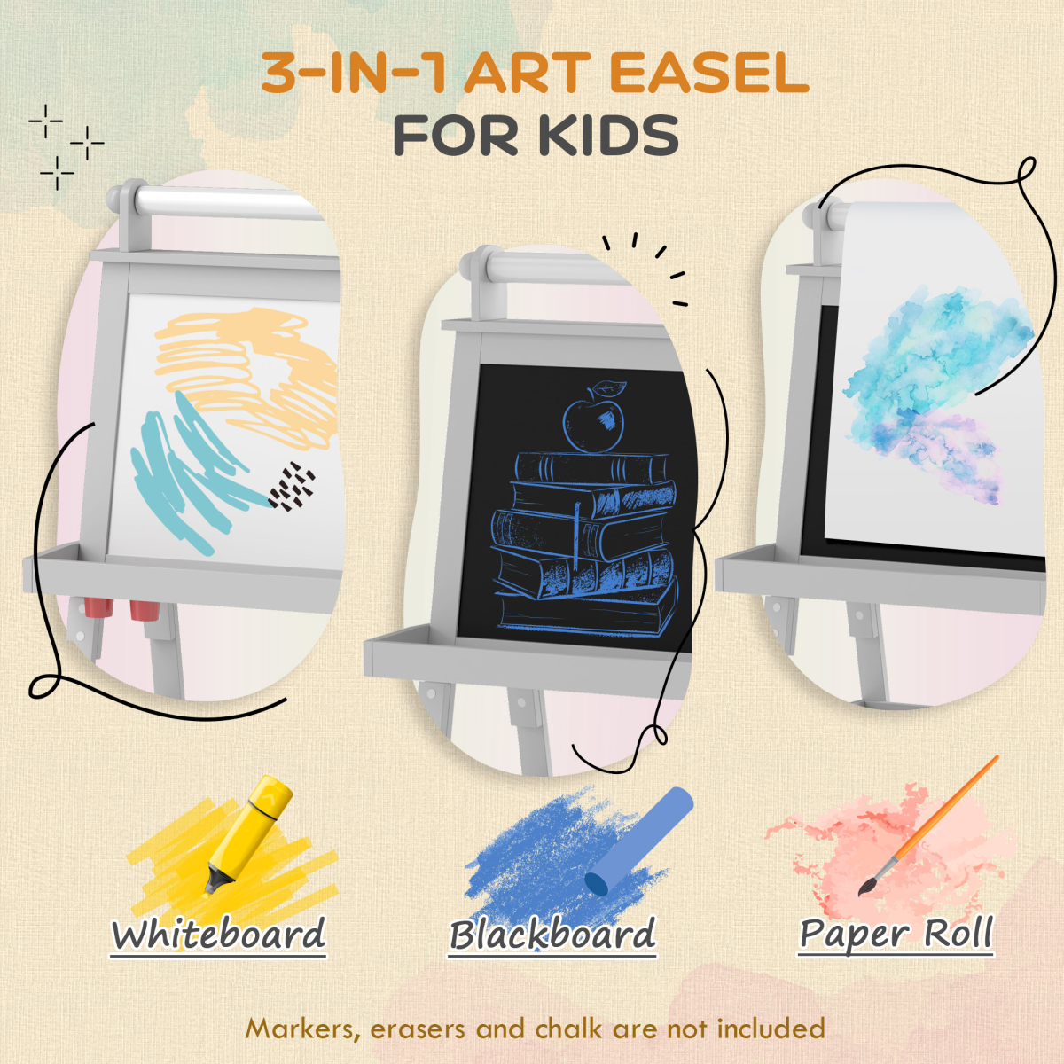 AIYAPLAY 3-in-1 Kids Art Easel: Double-Sided