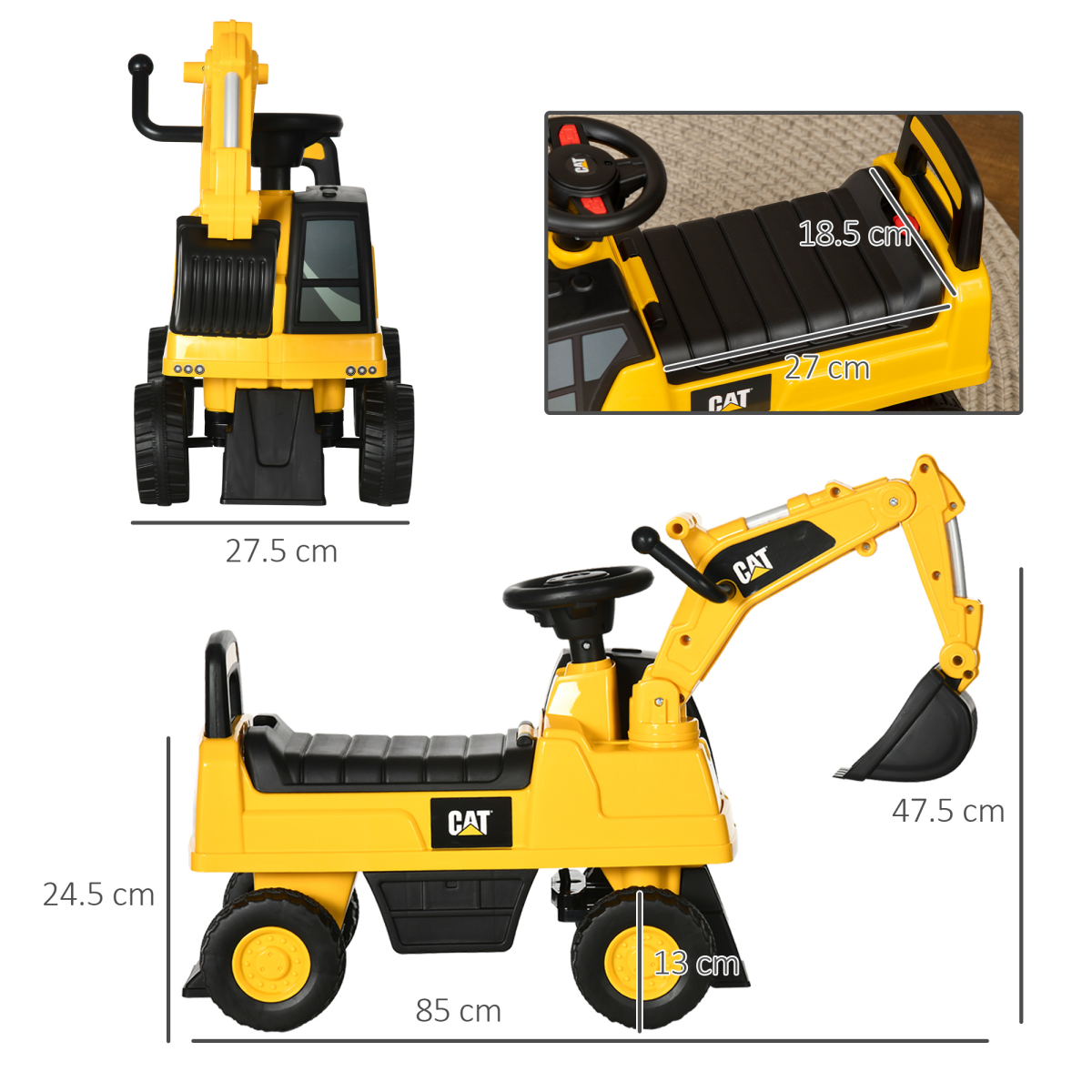 CAT Licensed Kids Ride-On Digger with Controllable Shovel - Age 1-3