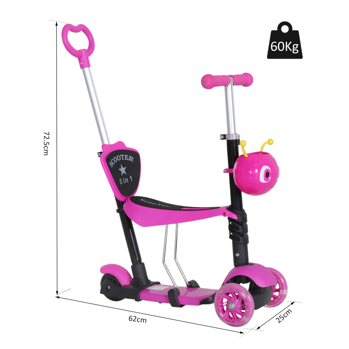 5-in-1 Adjustable Kids Scooter with Removable Seat