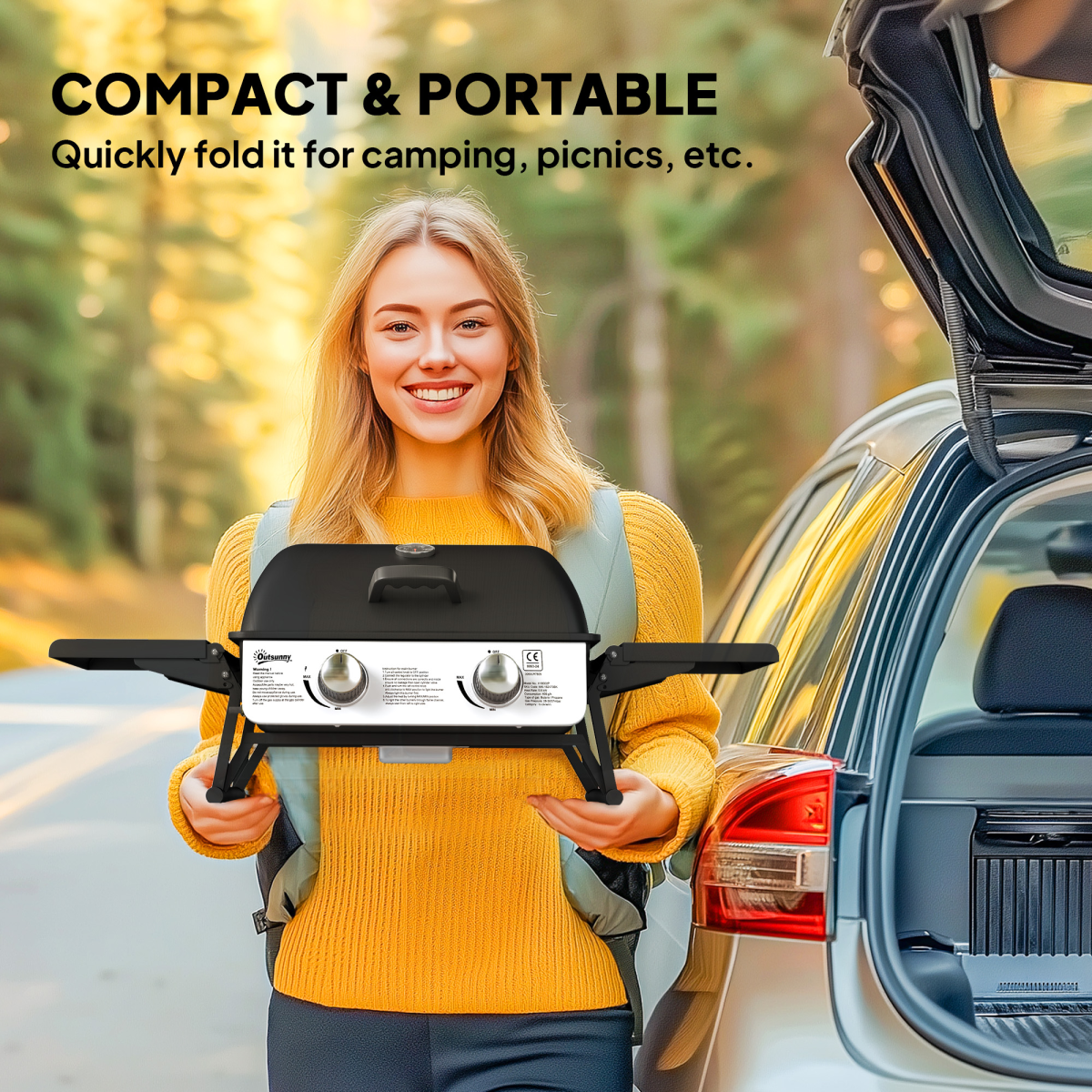 Compact Gas BBQ Grill with Thermometer