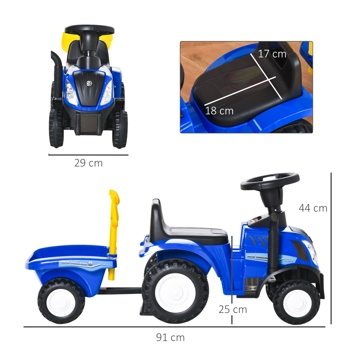 Blue Ride-On Tractor Toddler Walker & Slider for Ages 12-36 Months
