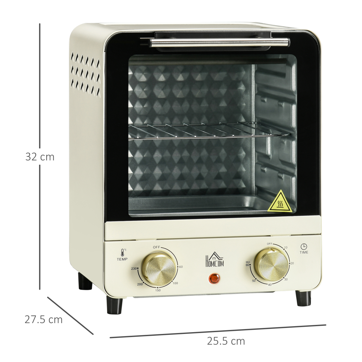 Retro Convection Mini Oven: Stylish Cream Toaster with Baking Tray