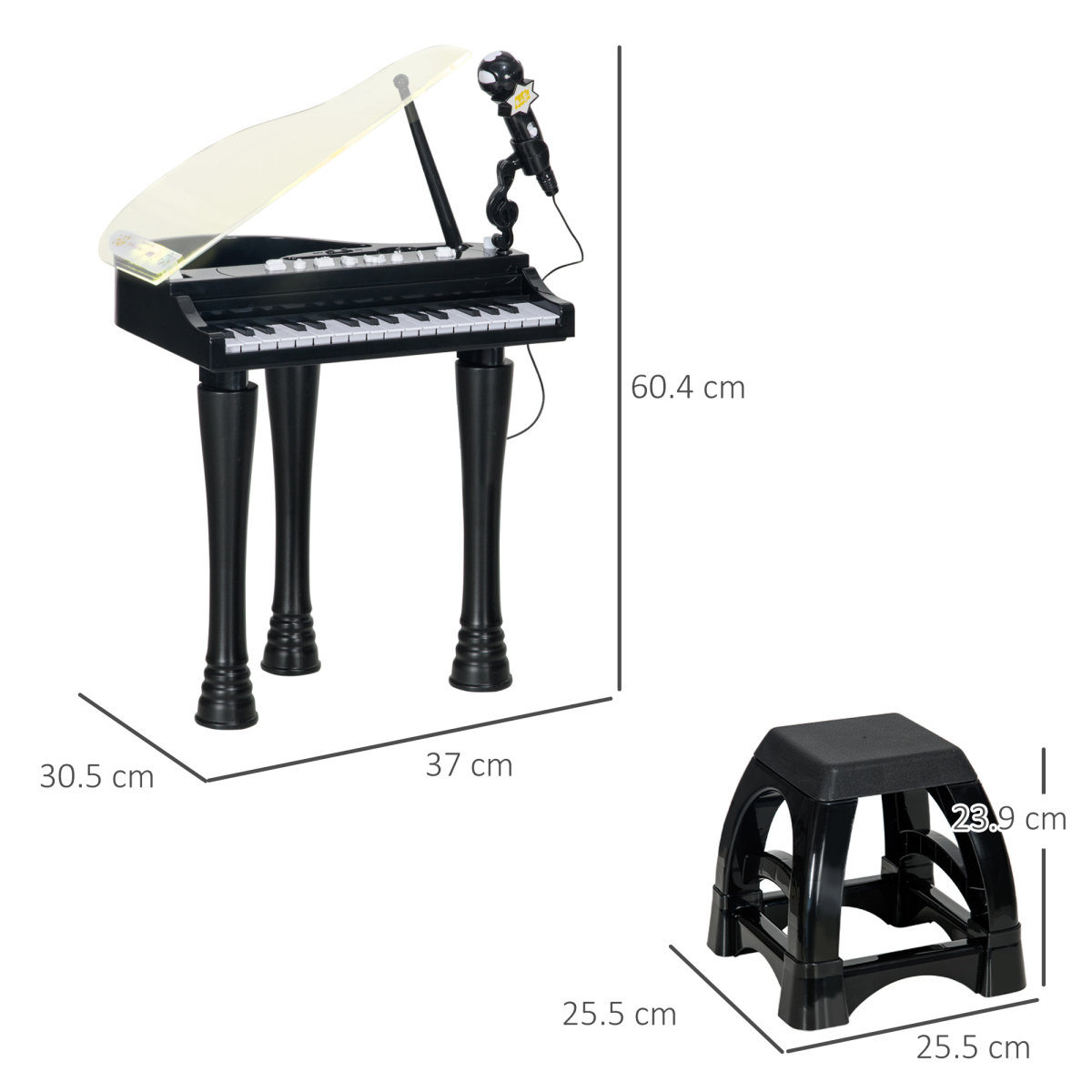 32-Key Kids Piano Keyboard Set with Microphone - Black