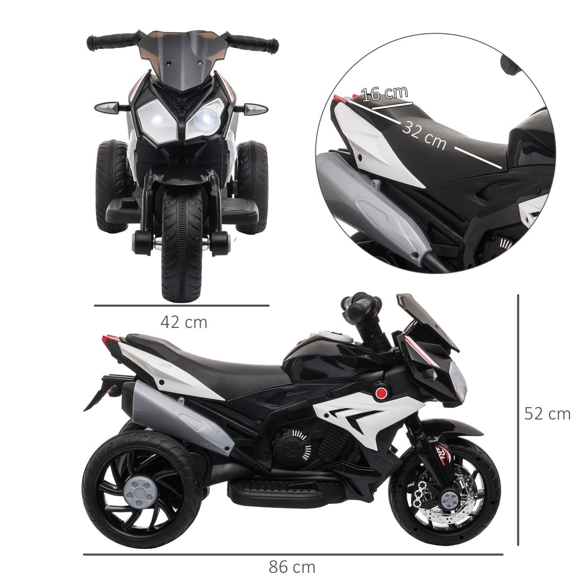 Electric Kids Motorcycle Ride-On with Music & Lights 6V