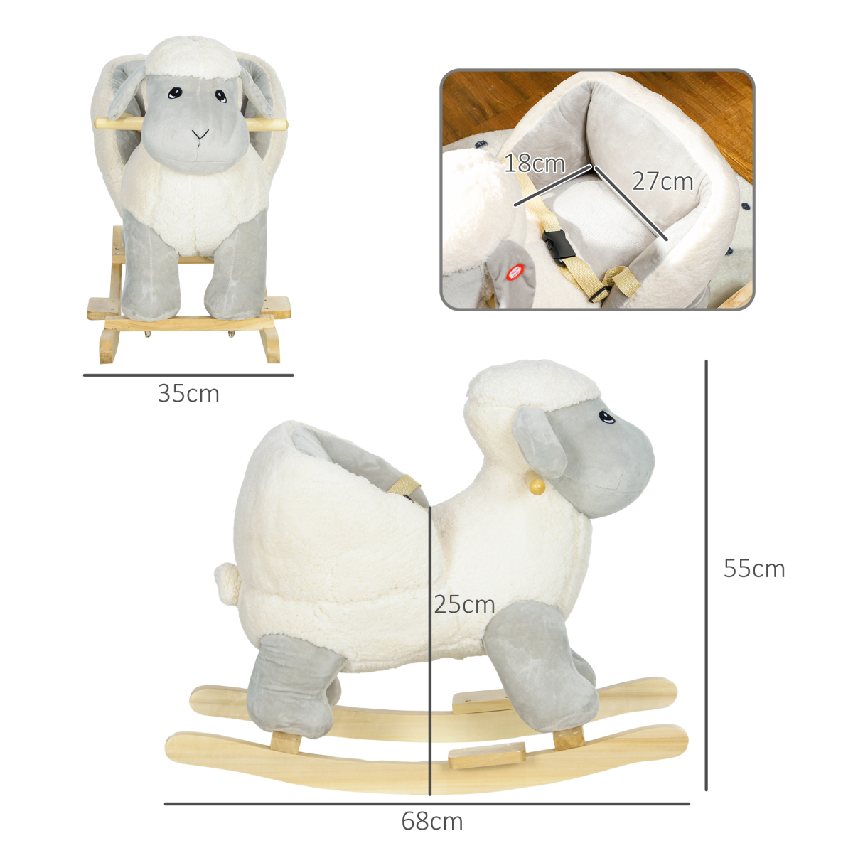 AIYAPLAY Grey Baby Rocking Horse for 1-3 Years