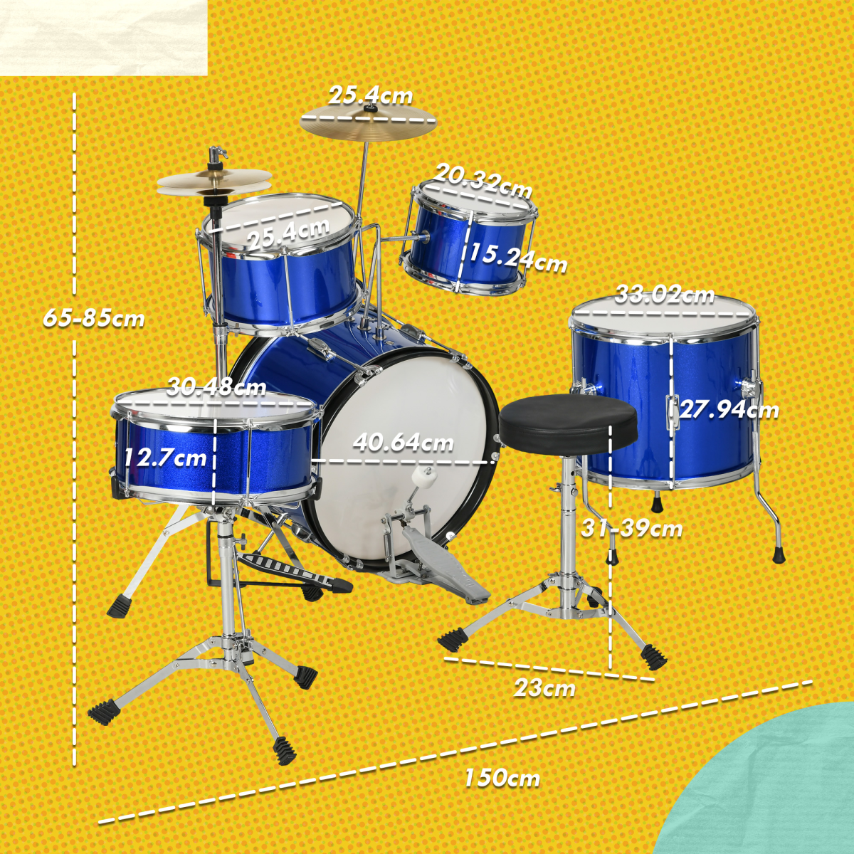 AIYAPLAY Junior Drum Set 11-Piece Kids Kit - Blue