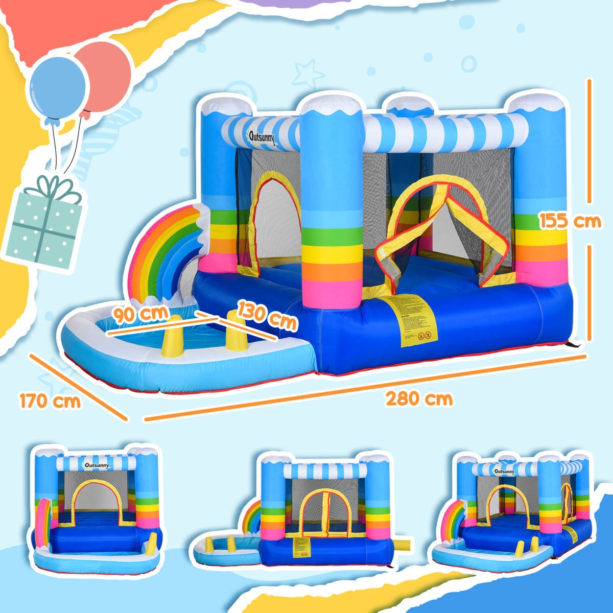 Rainbow Adventure Kids Bouncy Castle & Pool Trampoline