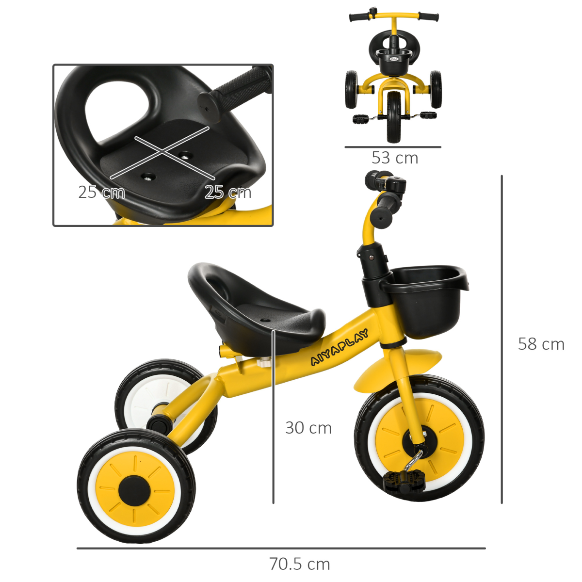 AIYAPLAY Adjustable Kids Tricycle for Ages 2-5, Yellow