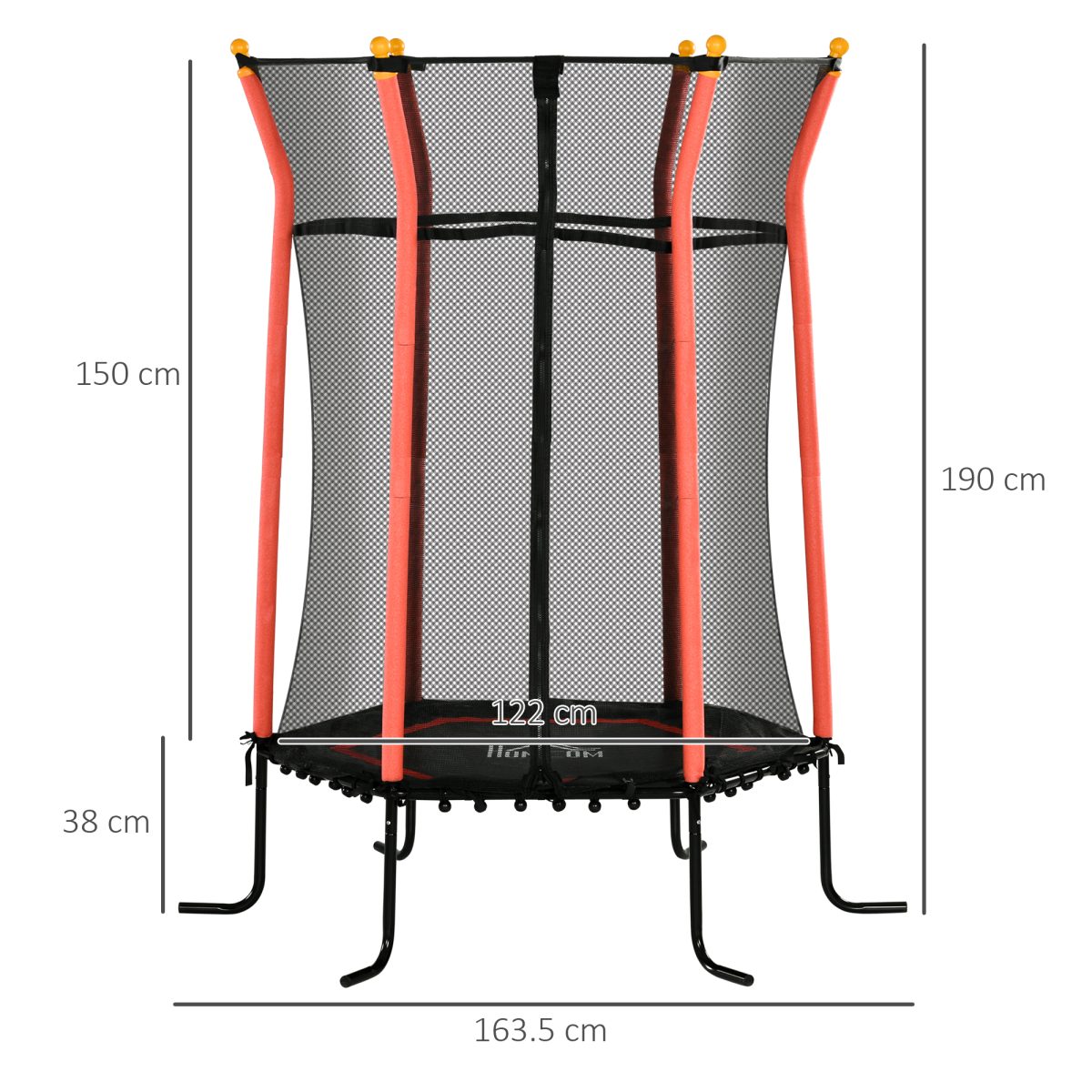 5.4ft Kids Trampoline with Enclosure - Indoor/Outdoor, Red, Ages 3-10