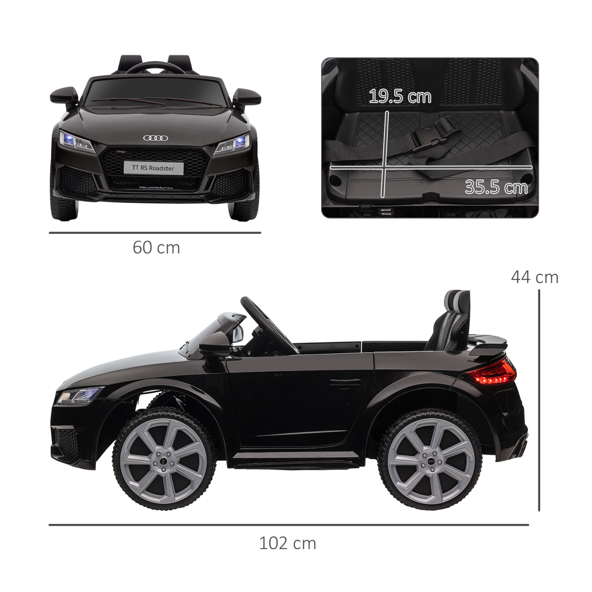 Licensed Audi TT Ride-On Car for Kids 12V Remote Control - Black
