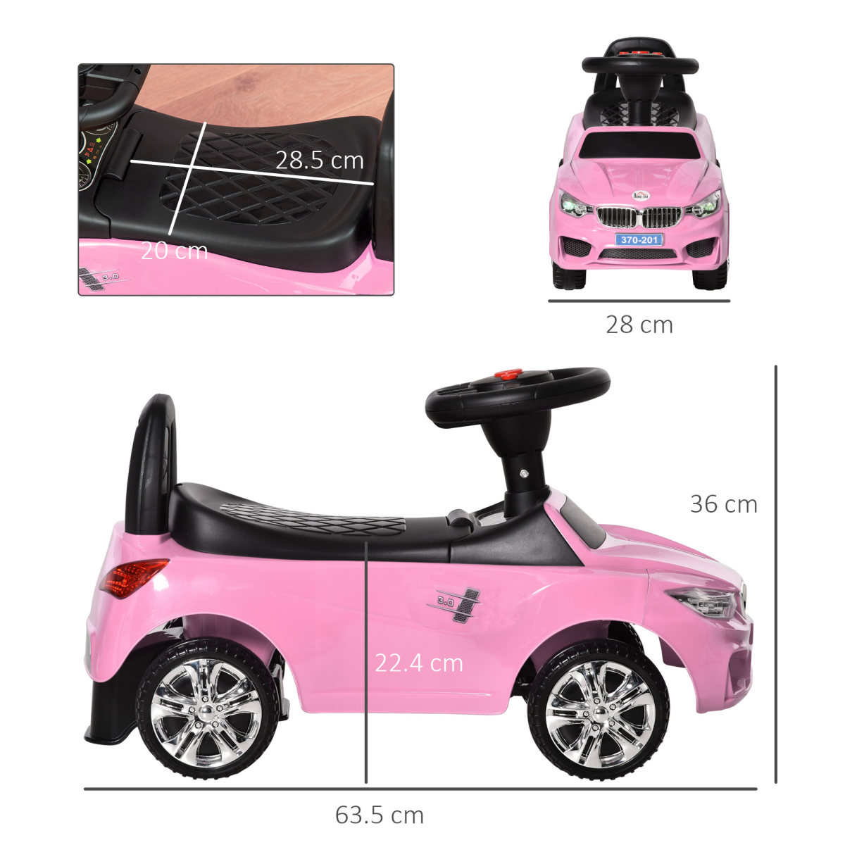 Pink Toddler Ride-On Car - Foot-to-Floor Walker with Music & Storage