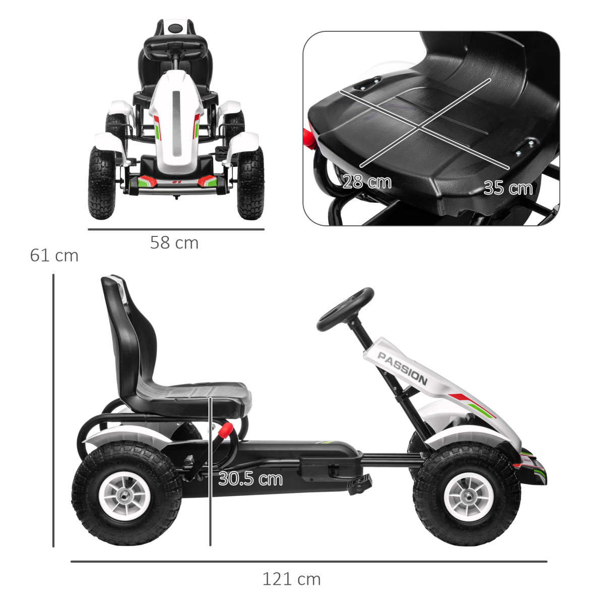 Adventure Ready: Adjustable Kids Pedal Go Kart with Inflatable Tires - White