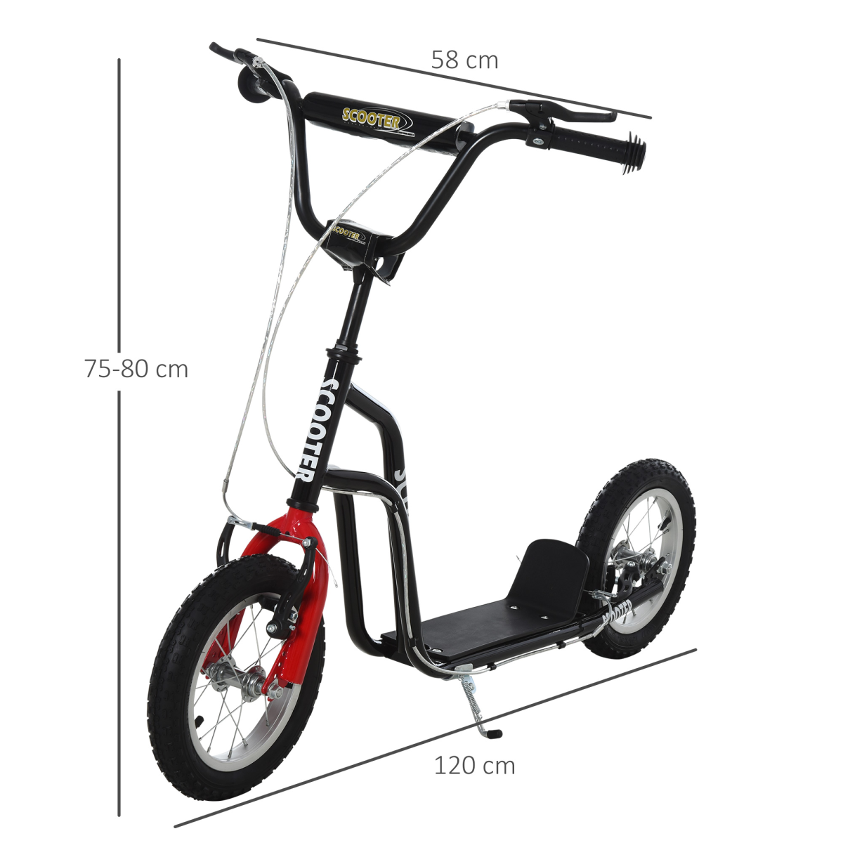 Adjustable Kids Kick Scooter with Inflatable Wheels - Black
