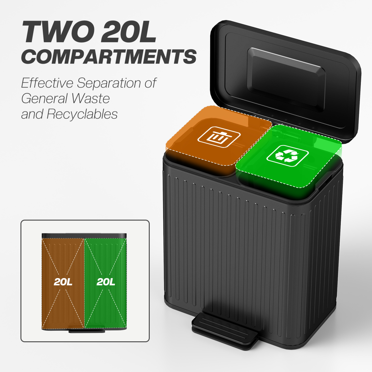 40L Dual Pedal Bin with Soft-Close Lid - Efficient Waste Management