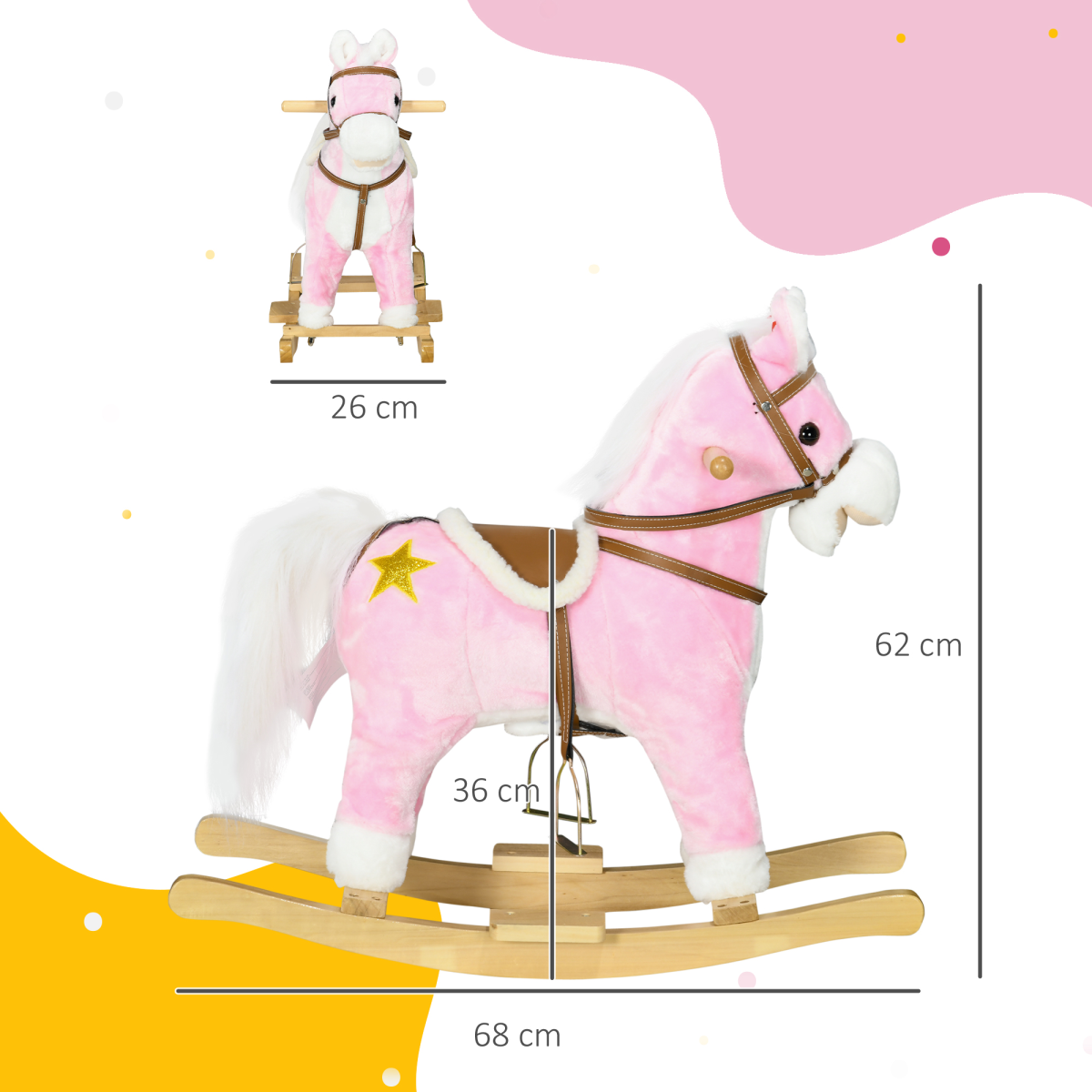 Pink Wooden Rocking Horse for Kids 3-6 Years