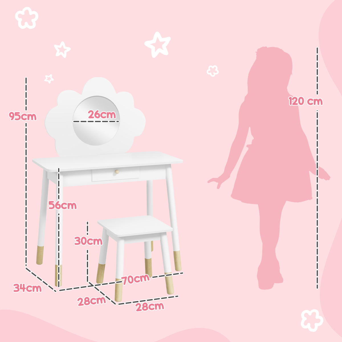 AIYAPLAY Cloud-Inspired Kids Dressing Table Set with Mirror & Stool