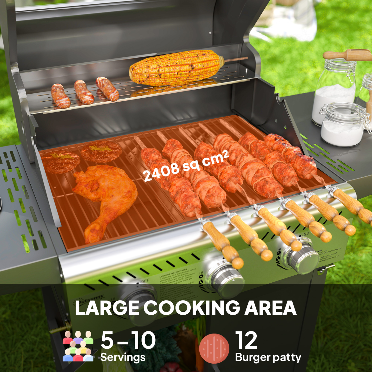 3-Burner Propane BBQ Grill Stylish & Thermometer-Equipped