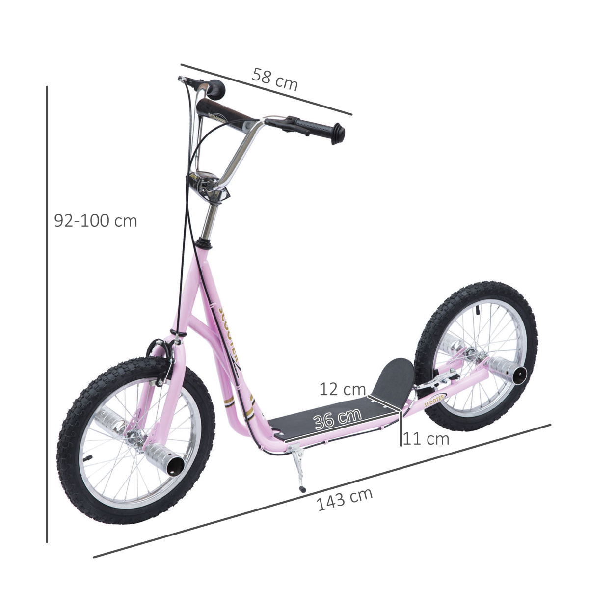 Adjustable Pink Stunt Scooter for Kids 16" Wheels