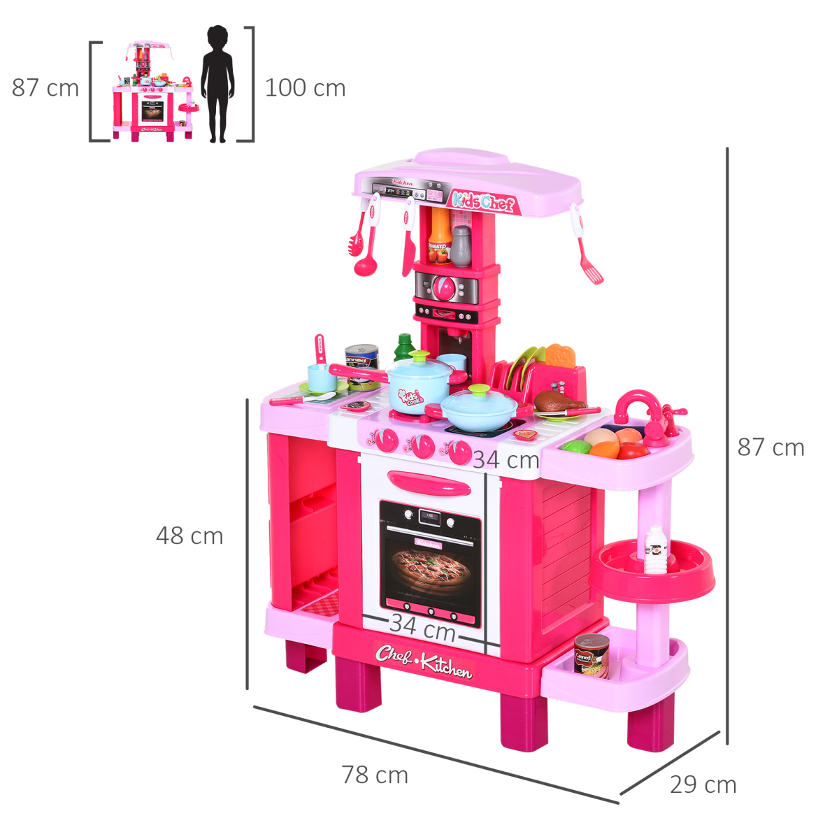 Deluxe 38-Piece Kids Kitchen Set with Sounds, Lights - Pink