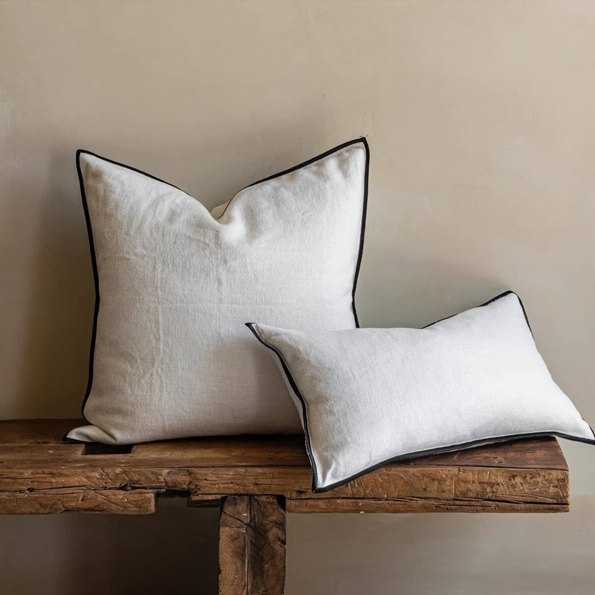 Soft Luxurious Imitation Linen White Cushion Cover with Black Piping