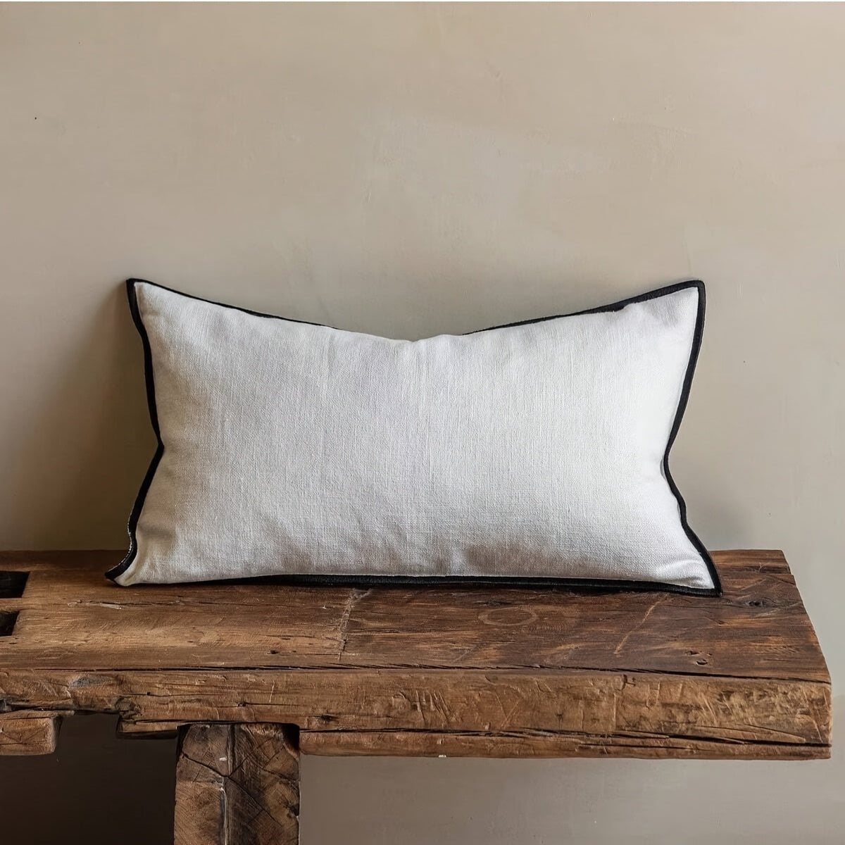 Soft Luxurious Imitation Linen White Cushion Cover with Black Piping
