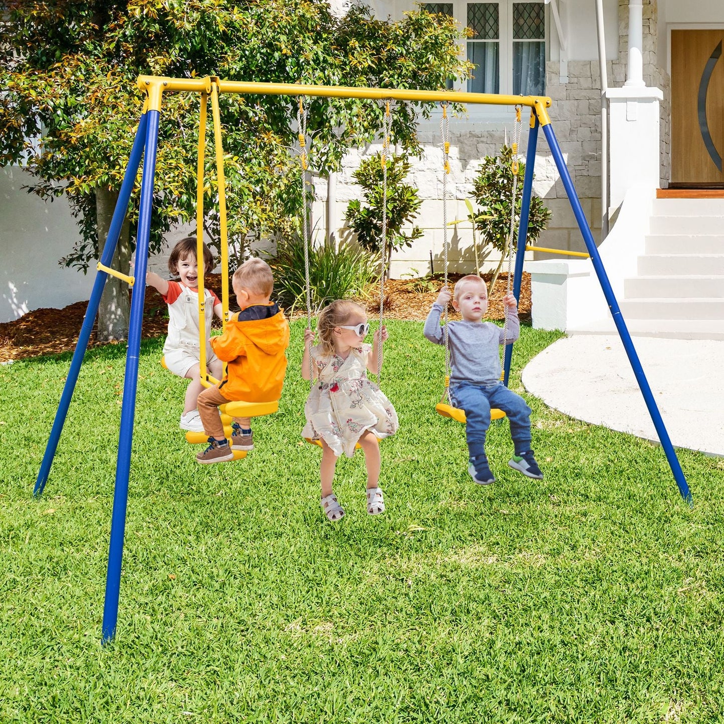Heavy-Duty Kids Playset with 2 Swing Seats and 2 Glider Seats for Children 3-12 Years Old
