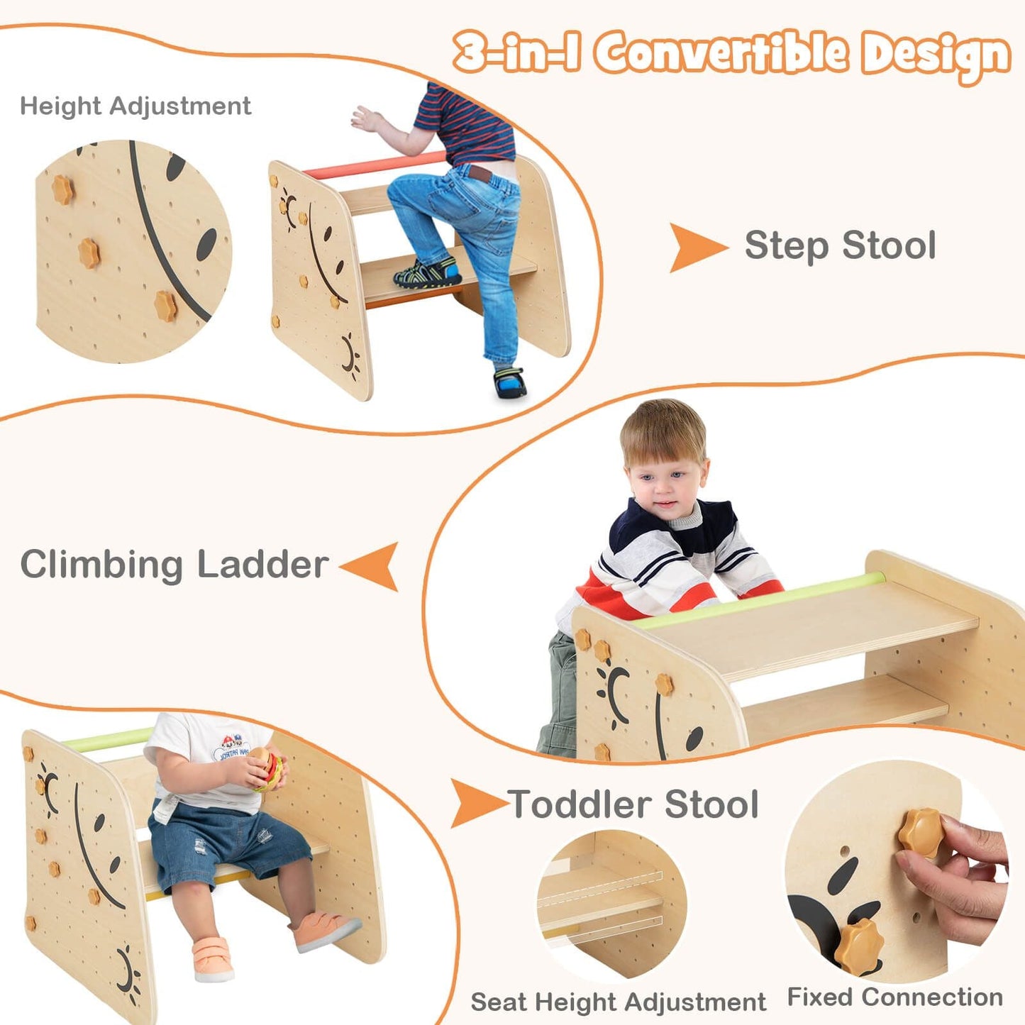 Indoor Climbing Toys for Kids Wooden Climber Set with Step Stool