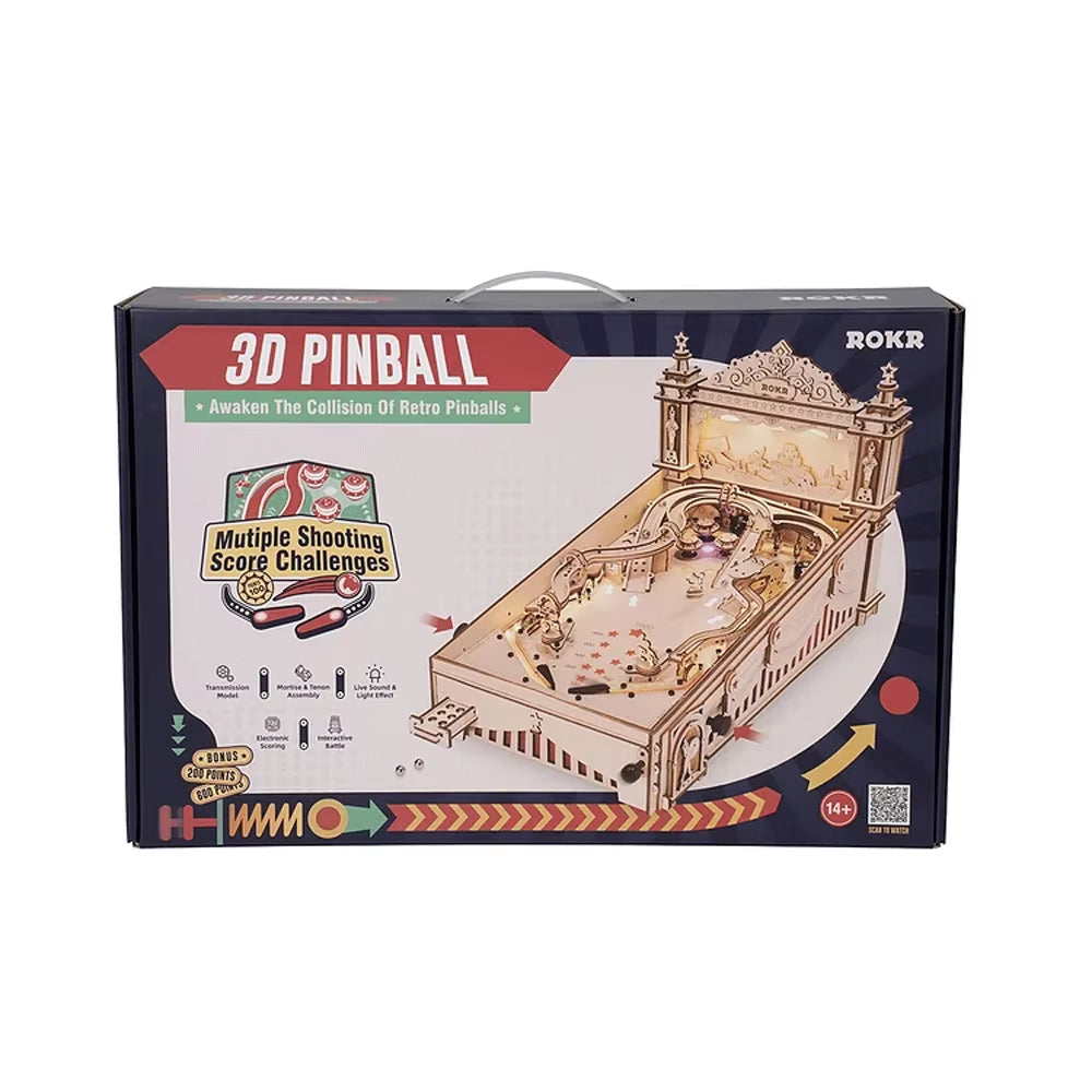 ROKR Vintage 3D Pinball Machine - Fun for Kids and Adults, Perfect Family Party Game, Easy Assembly Wooden Puzzle EG01