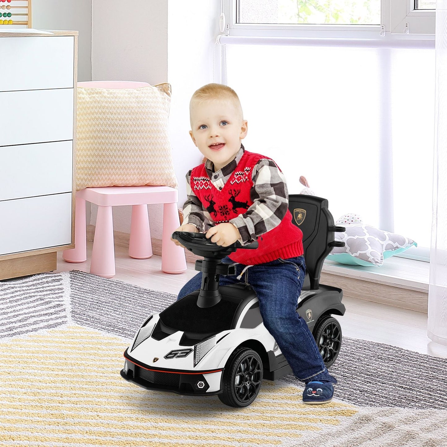 Luxury Lamborghini Ride-On Car for Kids with Convenient Push Handle
