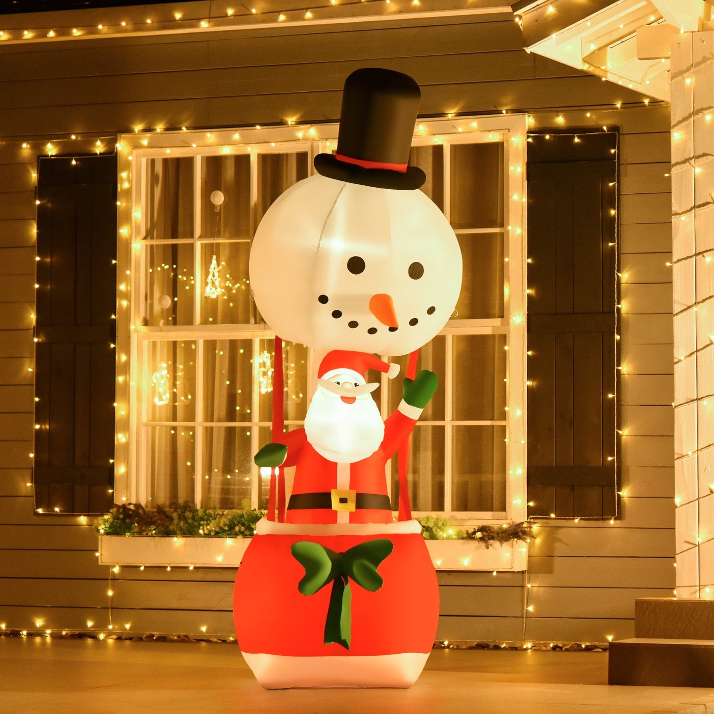 Homcom 8ft Christmas Inflatable Decoration with Santa Claus on Snowman Hot Air Balloon