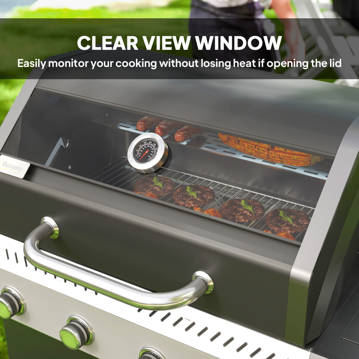 4+1 Burner Gas BBQ Grill With Clear View Lid