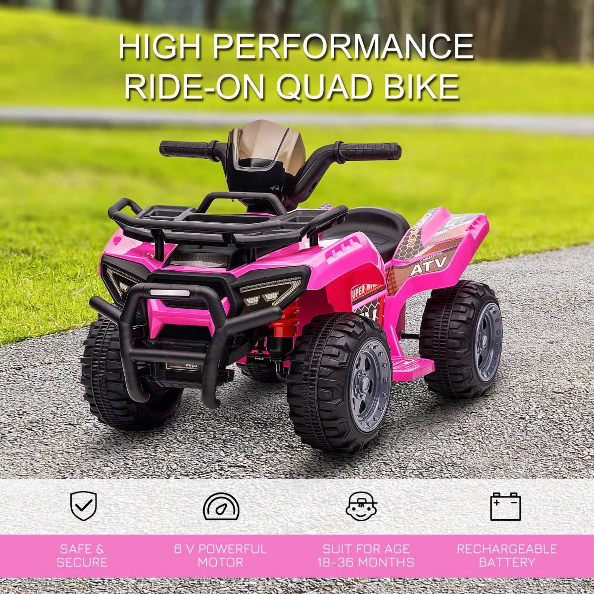 Kids Ride-on Four Wheeler ATV Car with Music for 18-36 months Pink