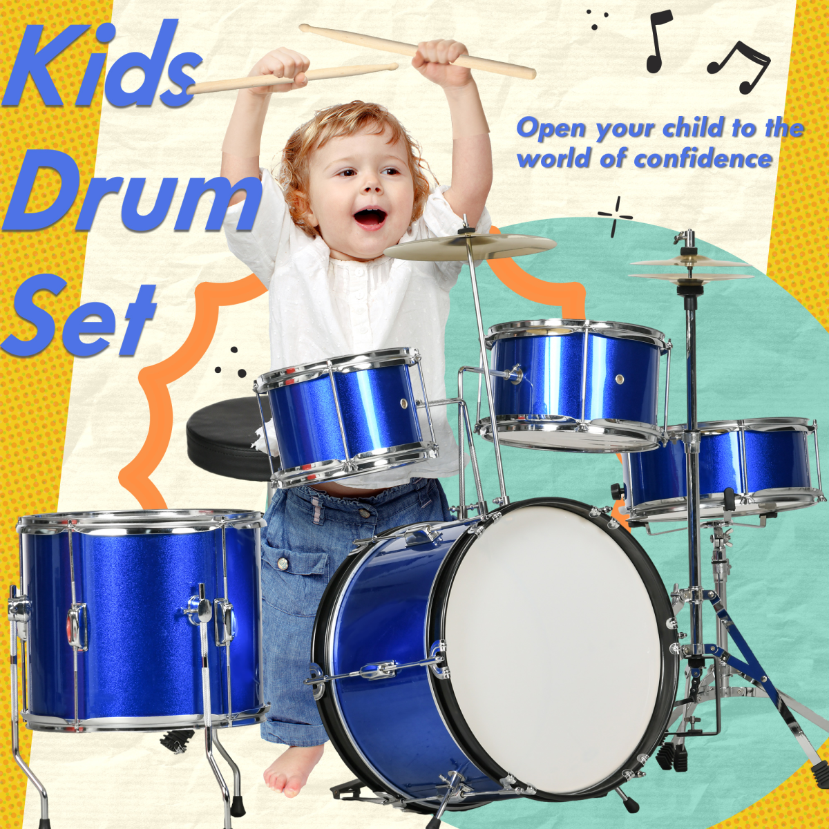 AIYAPLAY Junior Drum Set 11-Piece Kids Kit - Blue
