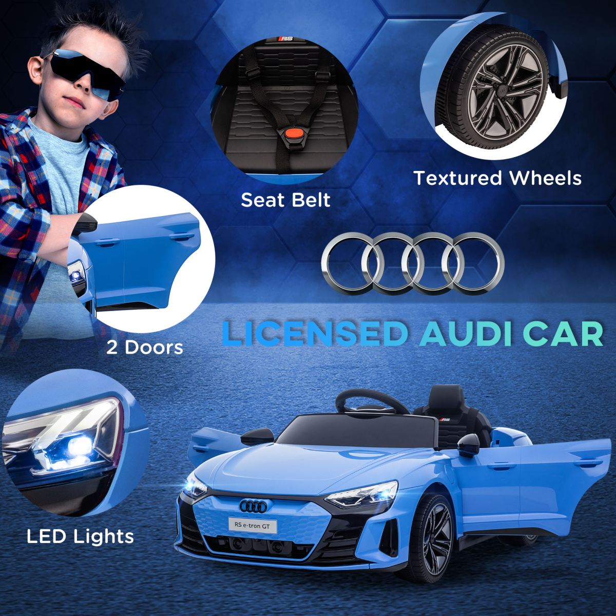 Blue Audi RS e-tron GT 12V Kids Electric Ride-On Car