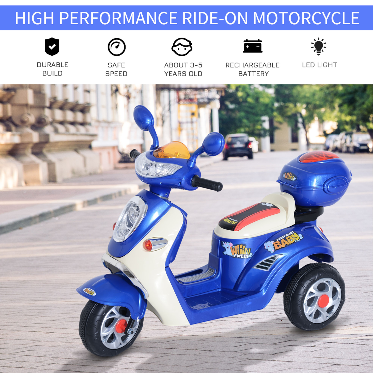 3-Wheel Electric Kids Motorcycle Ride-On
