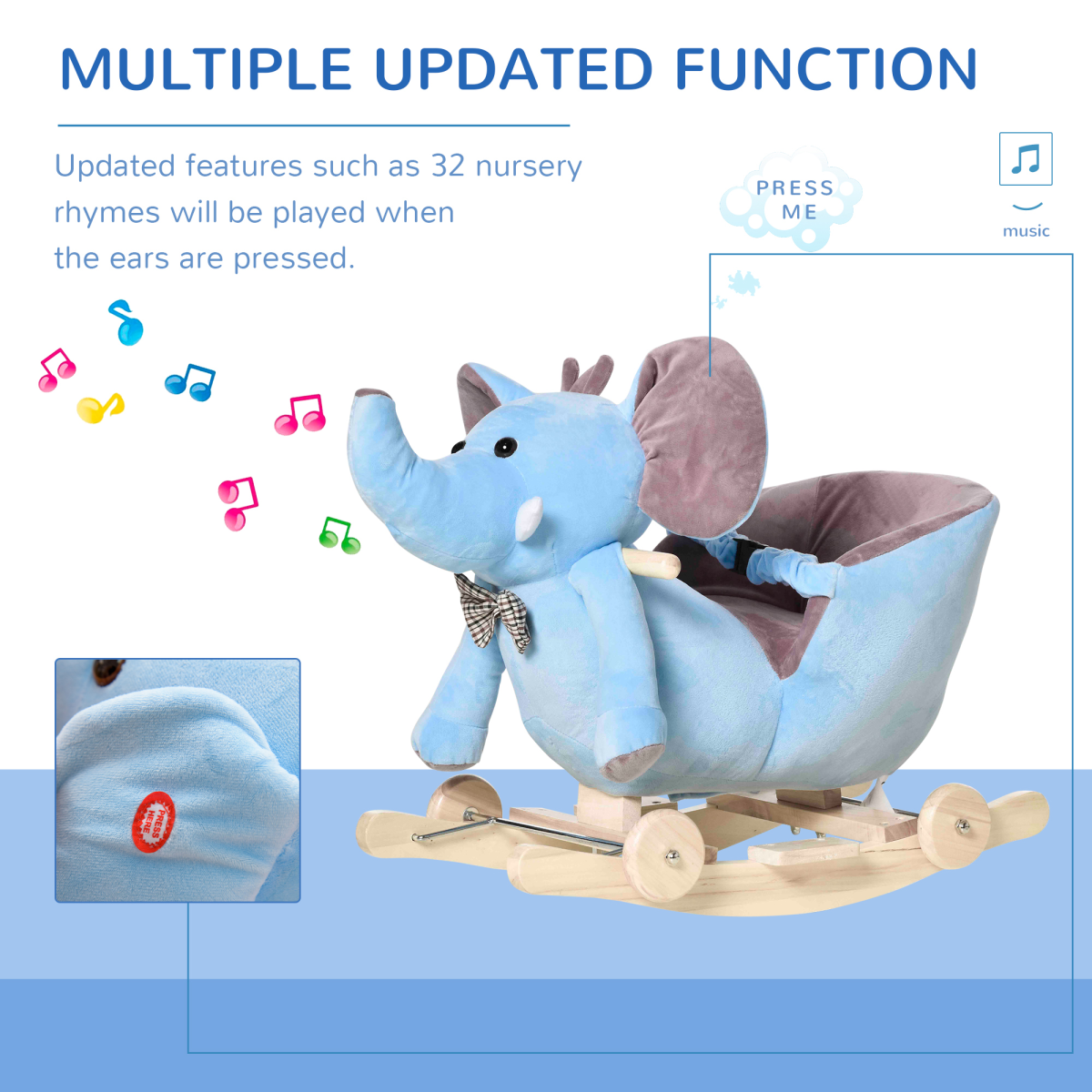 2-in-1 Rocking Horse Elephant with Music for Kids