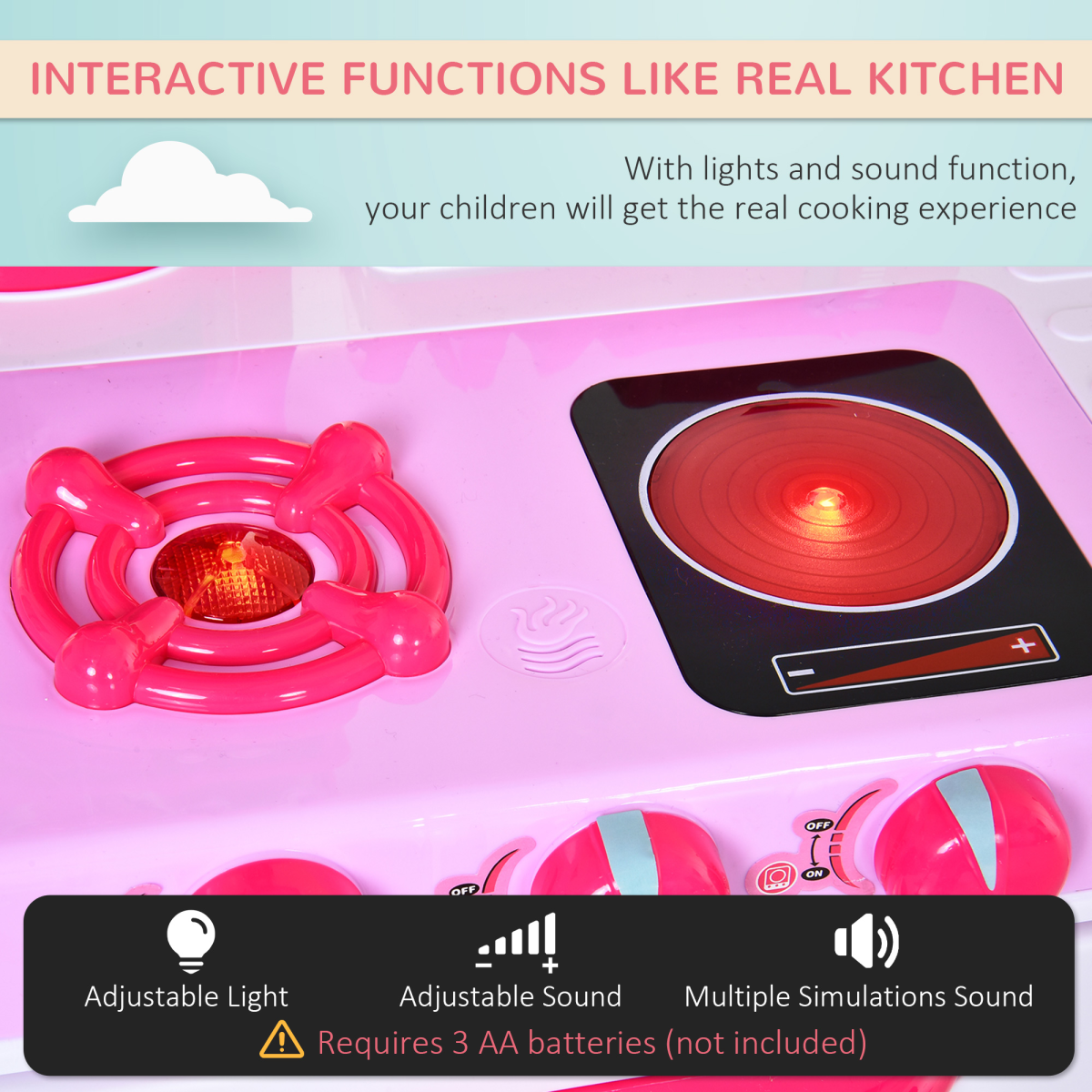 Deluxe 38-Piece Kids Kitchen Set with Sounds, Lights - Pink