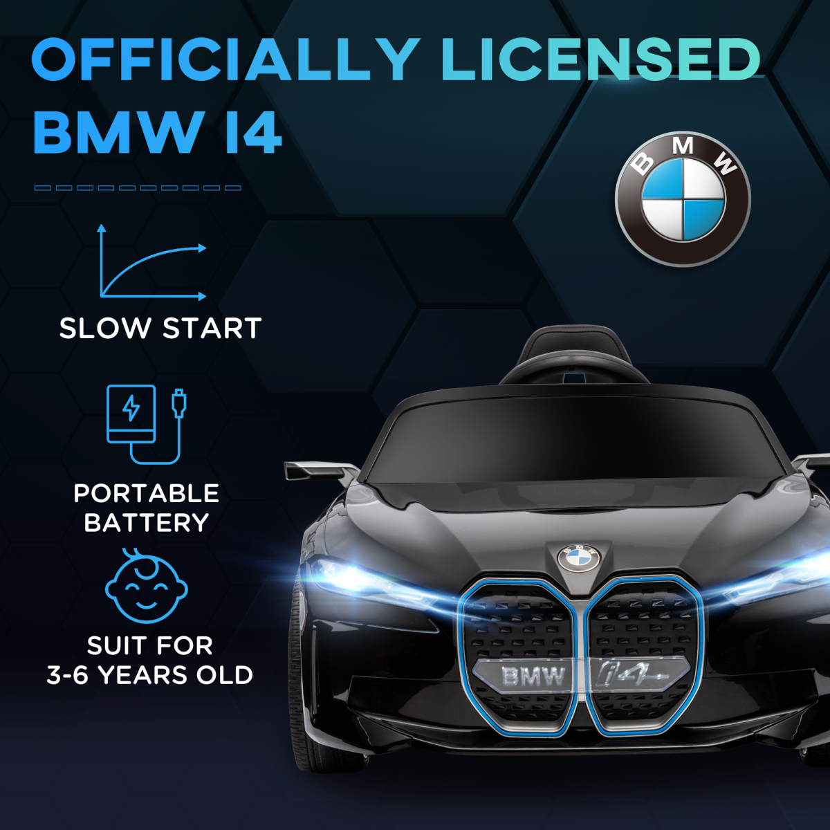 BMW i4 Kids Electric Ride-On 12V - Stylish Black Ride for Young Adventurers!
