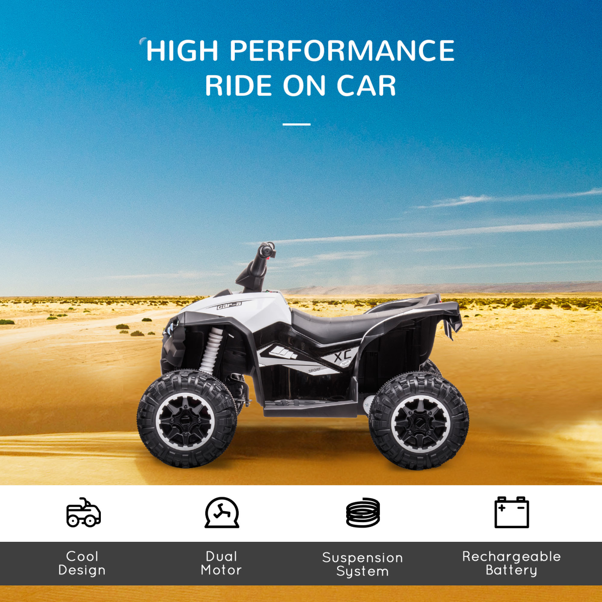 12V Electric Quad Bikes for Kids Ride On Car ATV Toy for 3-5 Years