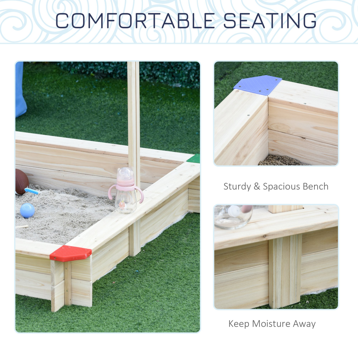 Adjustable Kids Wooden Sandbox Playset with Canopy & Bench
