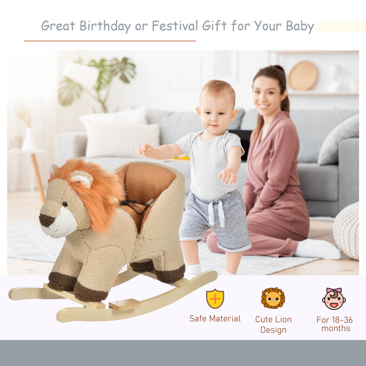 Roaring Fun: Plush Lion Rocker with Sound